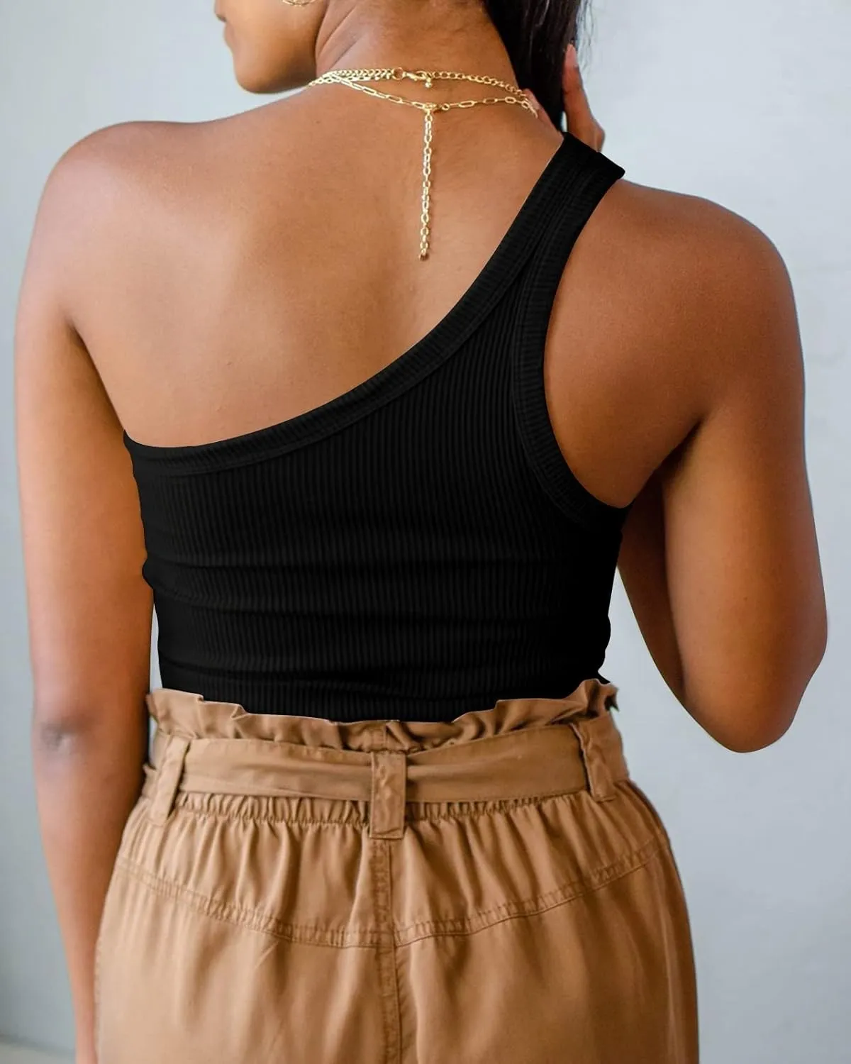 Womens One Shoulder Tops Summer Sleeveless Ribbed Tank Top Casual Slim Basic Tees
