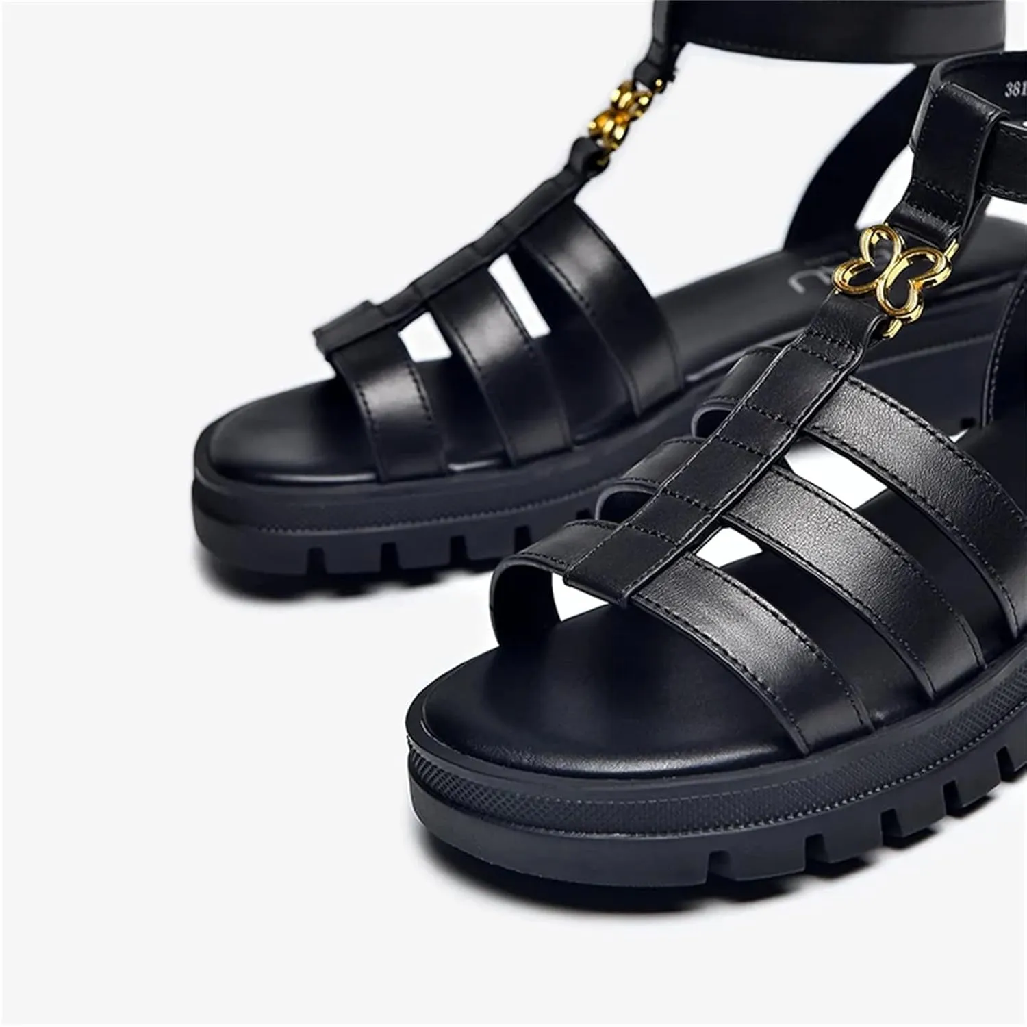 Women's Open Toe Gladiator Sandals - Metal Buckle Slingback Summer Flats