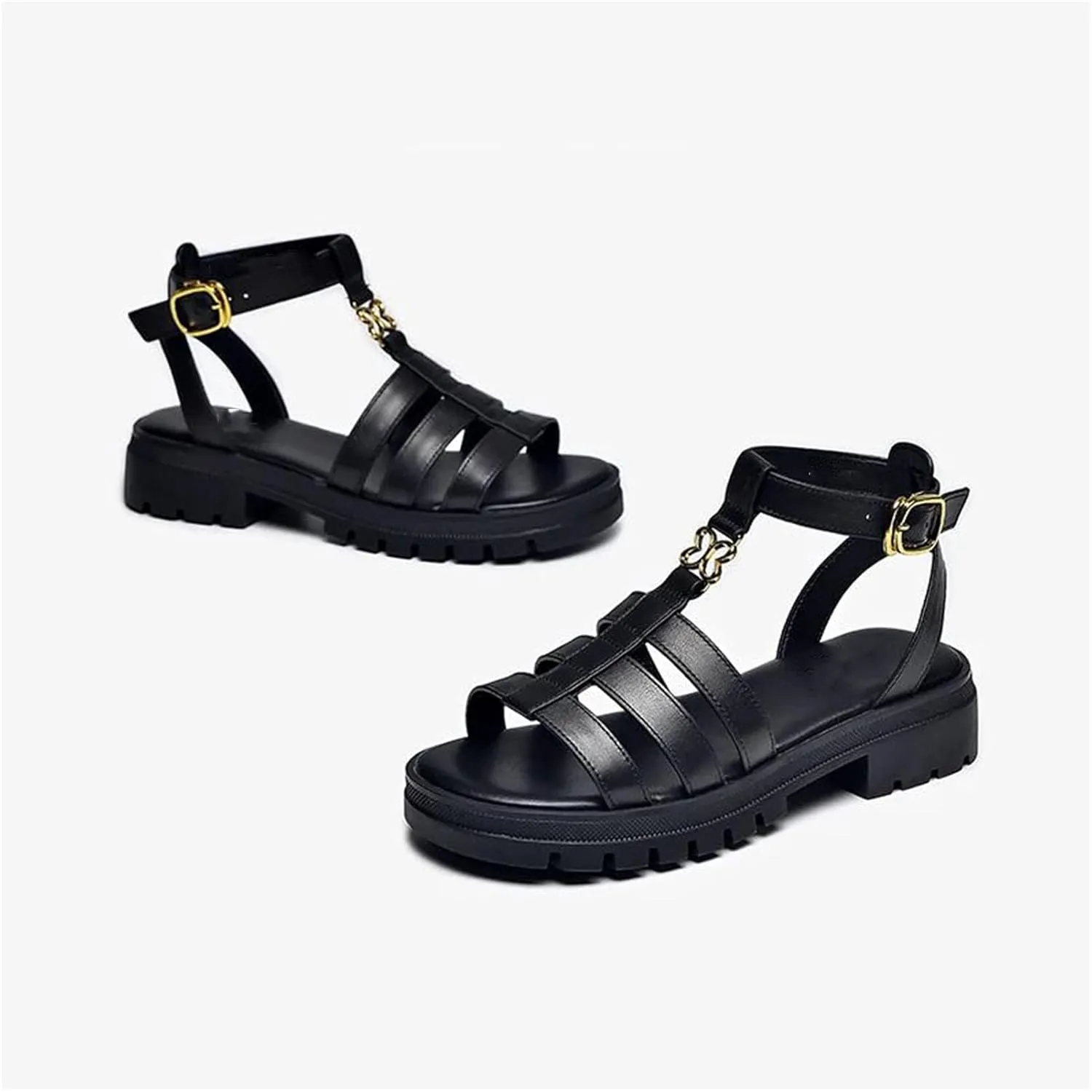 Women's Open Toe Gladiator Sandals - Metal Buckle Slingback Summer Flats