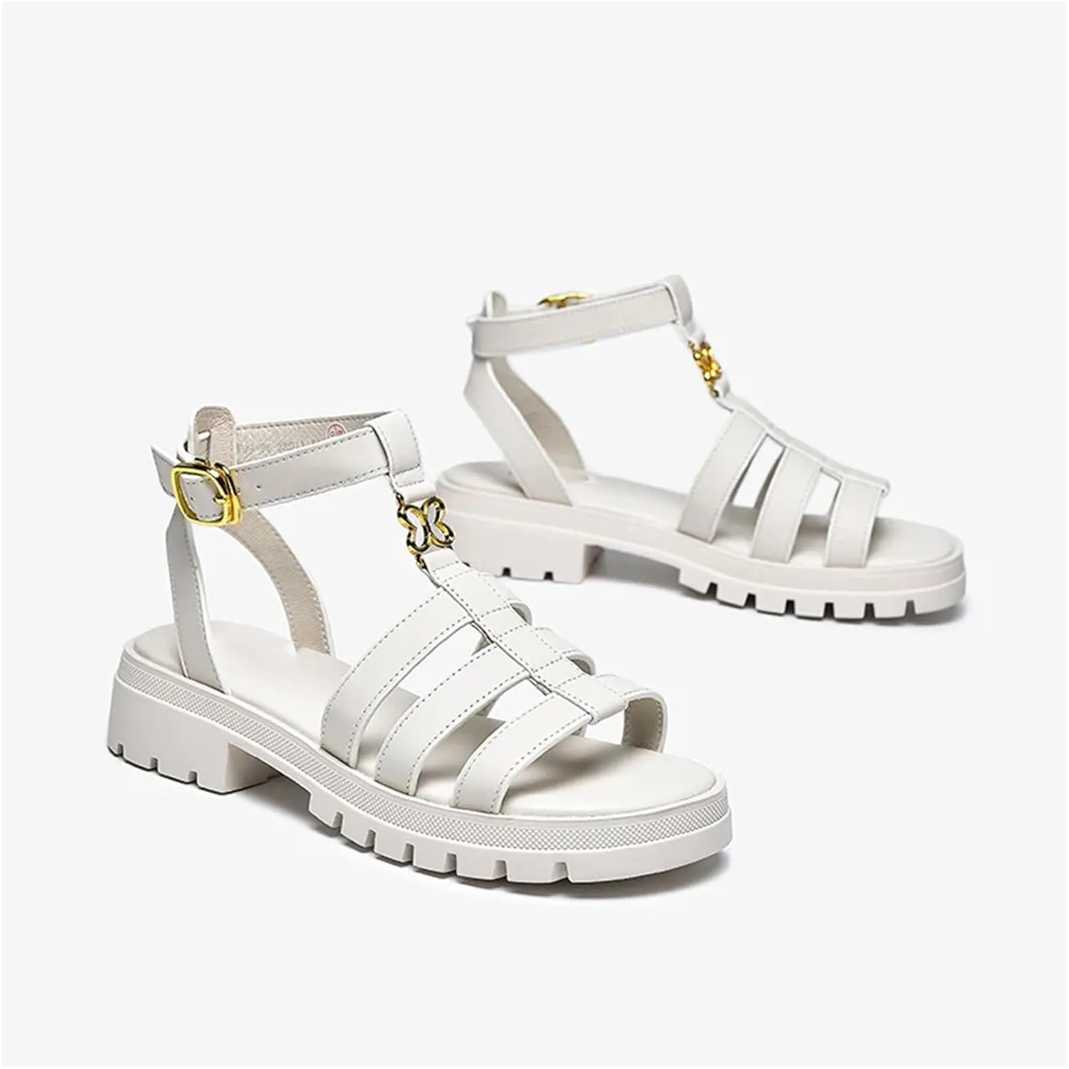 Women's Open Toe Gladiator Sandals - Metal Buckle Slingback Summer Flats