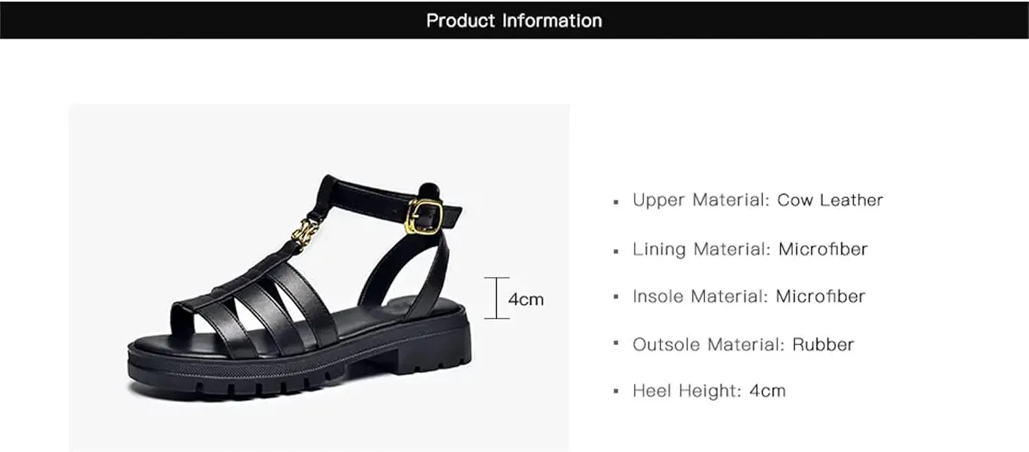 Women's Open Toe Gladiator Sandals - Metal Buckle Slingback Summer Flats