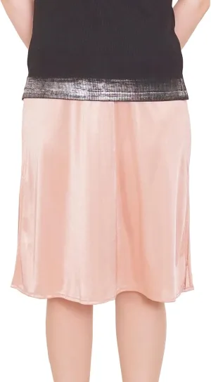Women's Petticoat Underskirt Double Thigh Maxi Slit flow Skirts Flexible, with Stretchable, and Elastic Waistband Beige