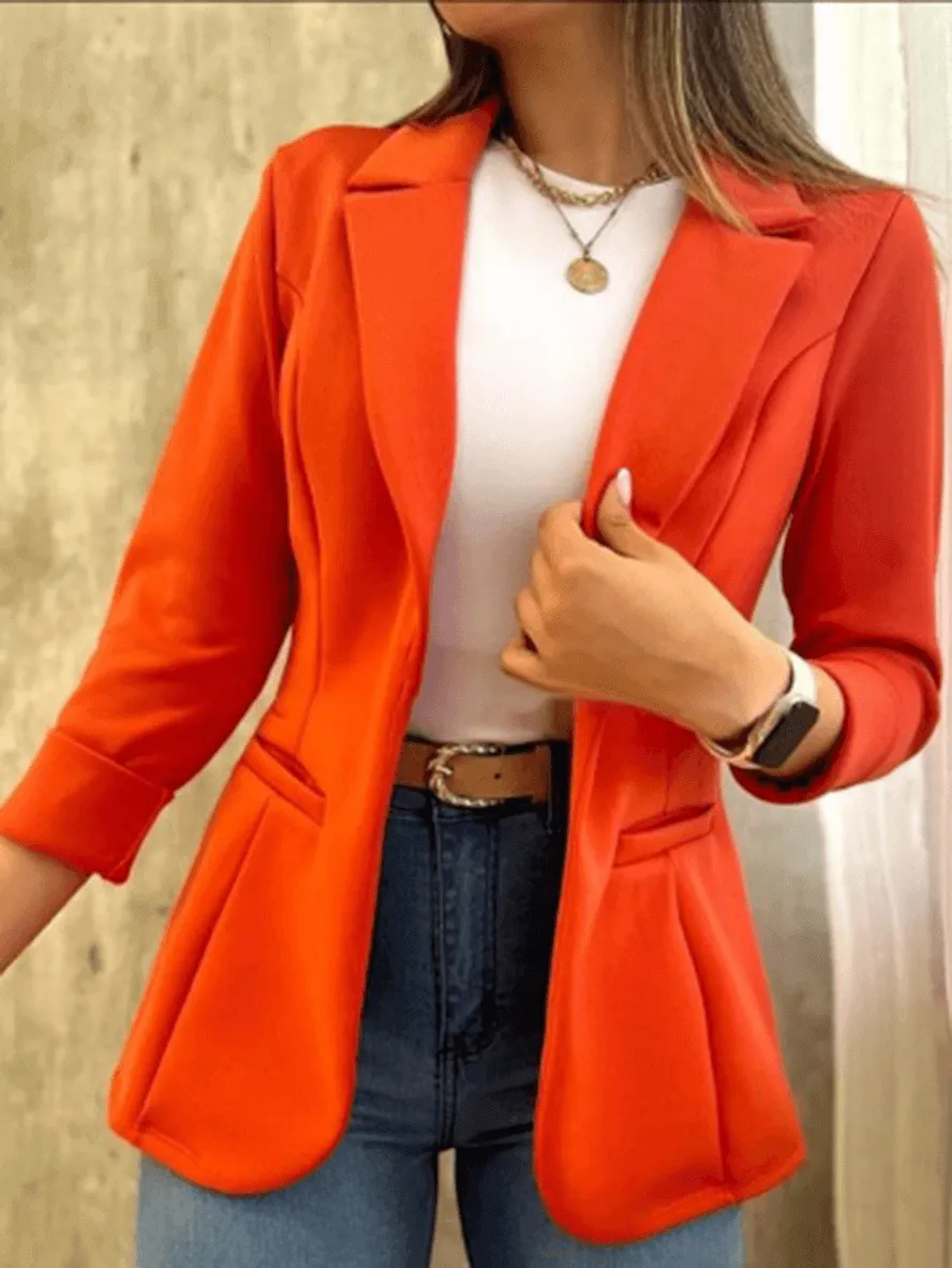 Women's Slim-fit Blazer with Open Front and Pockets | Perfect for All Seasons