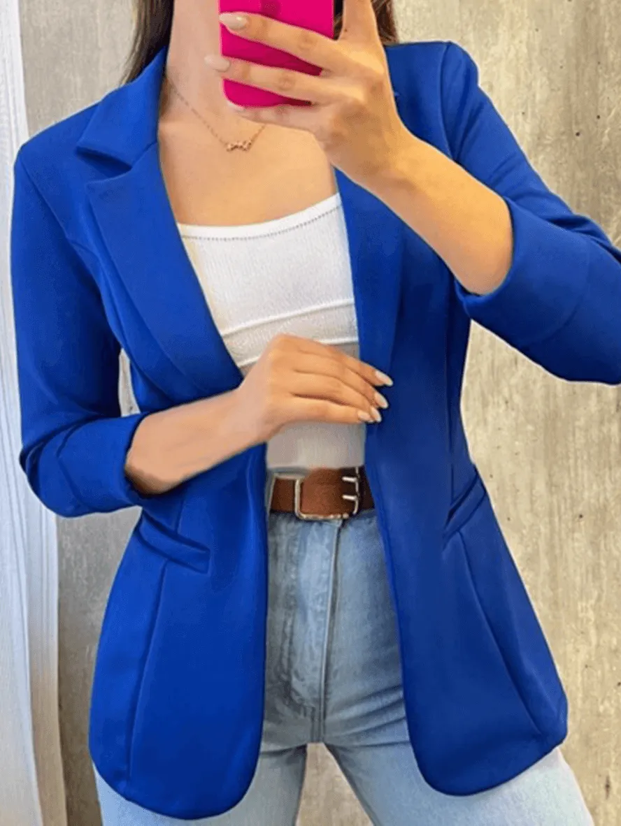 Women's Slim-fit Blazer with Open Front and Pockets | Perfect for All Seasons