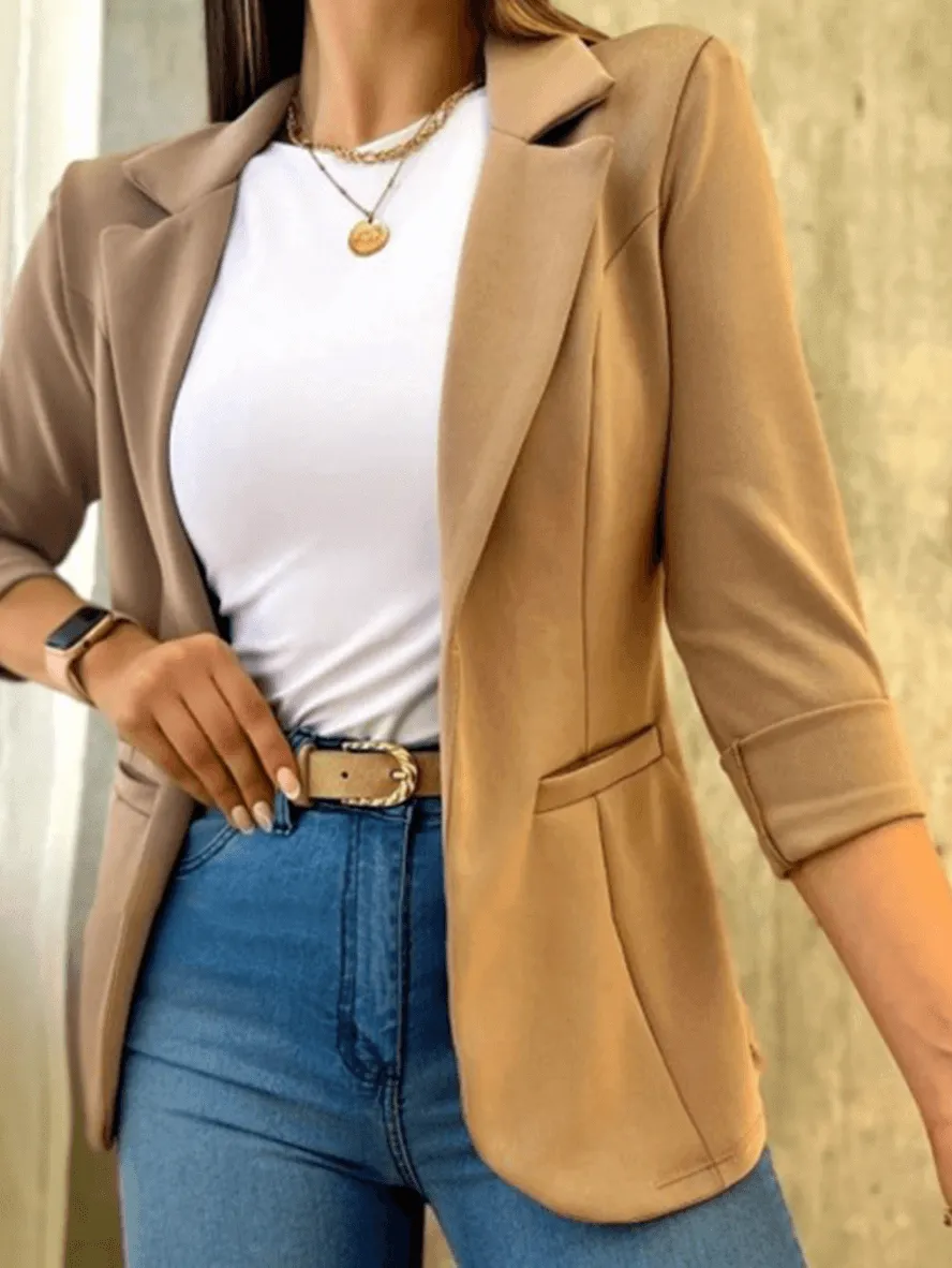 Women's Slim-fit Blazer with Open Front and Pockets | Perfect for All Seasons