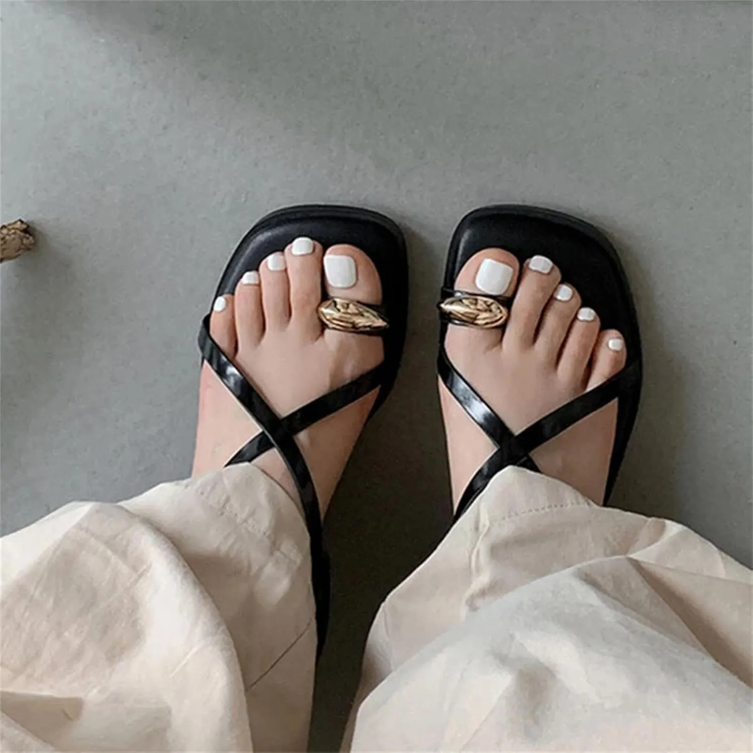 Women's Slingback Leather Sandals - Low Heel (5cm/2in) Summer Casual Flats