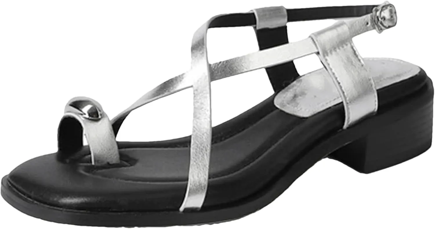 Women's Slingback Leather Sandals - Low Heel (5cm/2in) Summer Casual Flats
