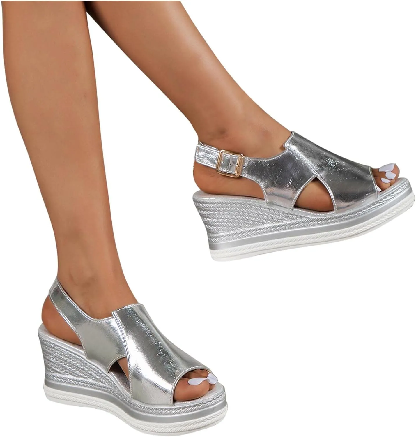 Women's Solid Bright Color Sandals Open Toe Wedge Slingback Shoe Hook and Eye Sandal Summer Spring Shoes
