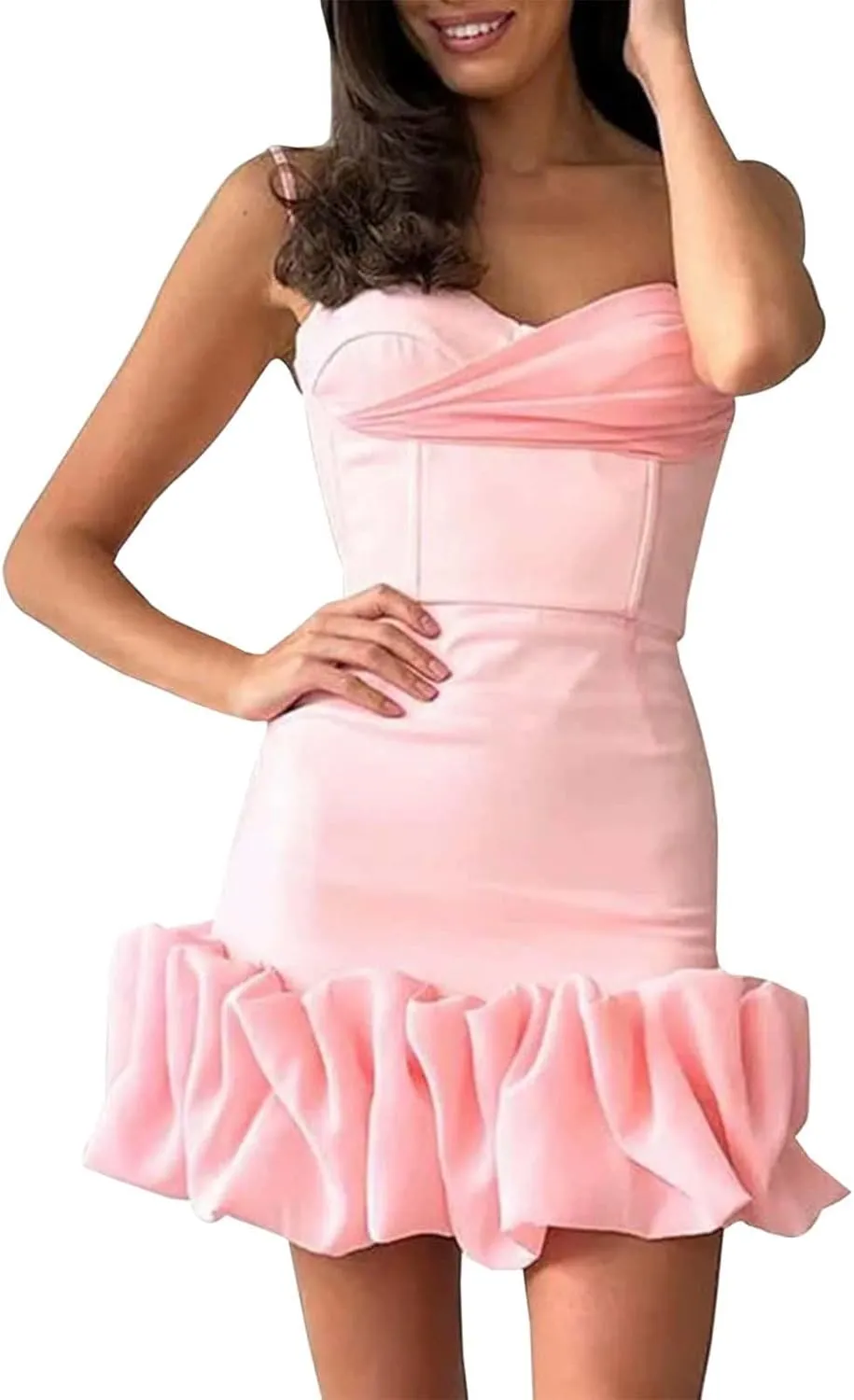Women's Summer Bubble Mini Dresses 2025 Strapless Ruffle Skirt Flowy A Line Dress Prom Gowns Party Clubwear