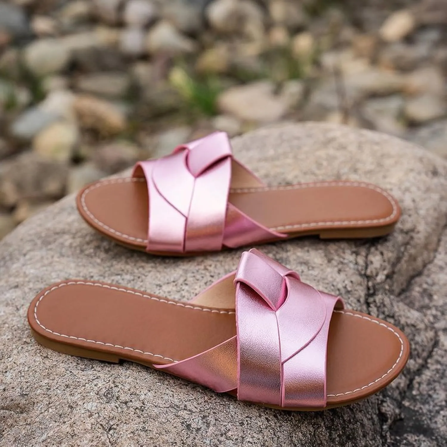 Women's Summer Flat Slippers Slip On Casual Sandals Breathable Open Toe Slingback Shoes Outdoor Beach Sandals