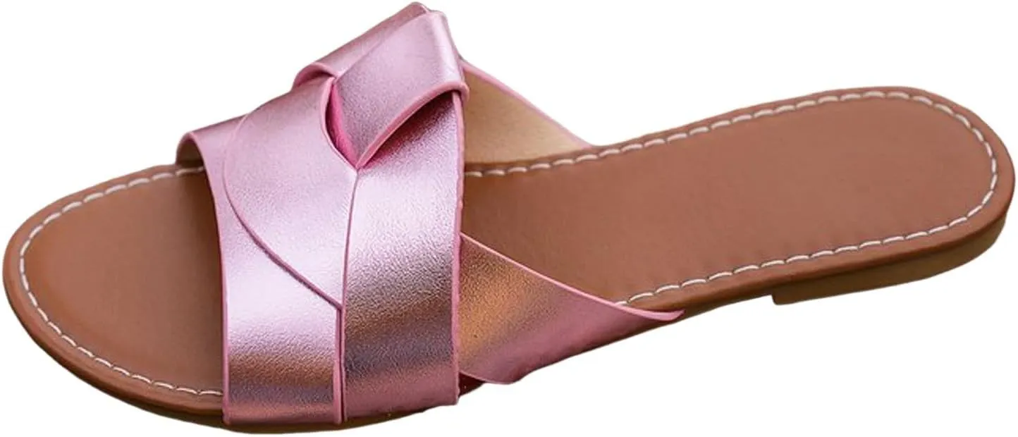 Women's Summer Flat Slippers Slip On Casual Sandals Breathable Open Toe Slingback Shoes Outdoor Beach Sandals