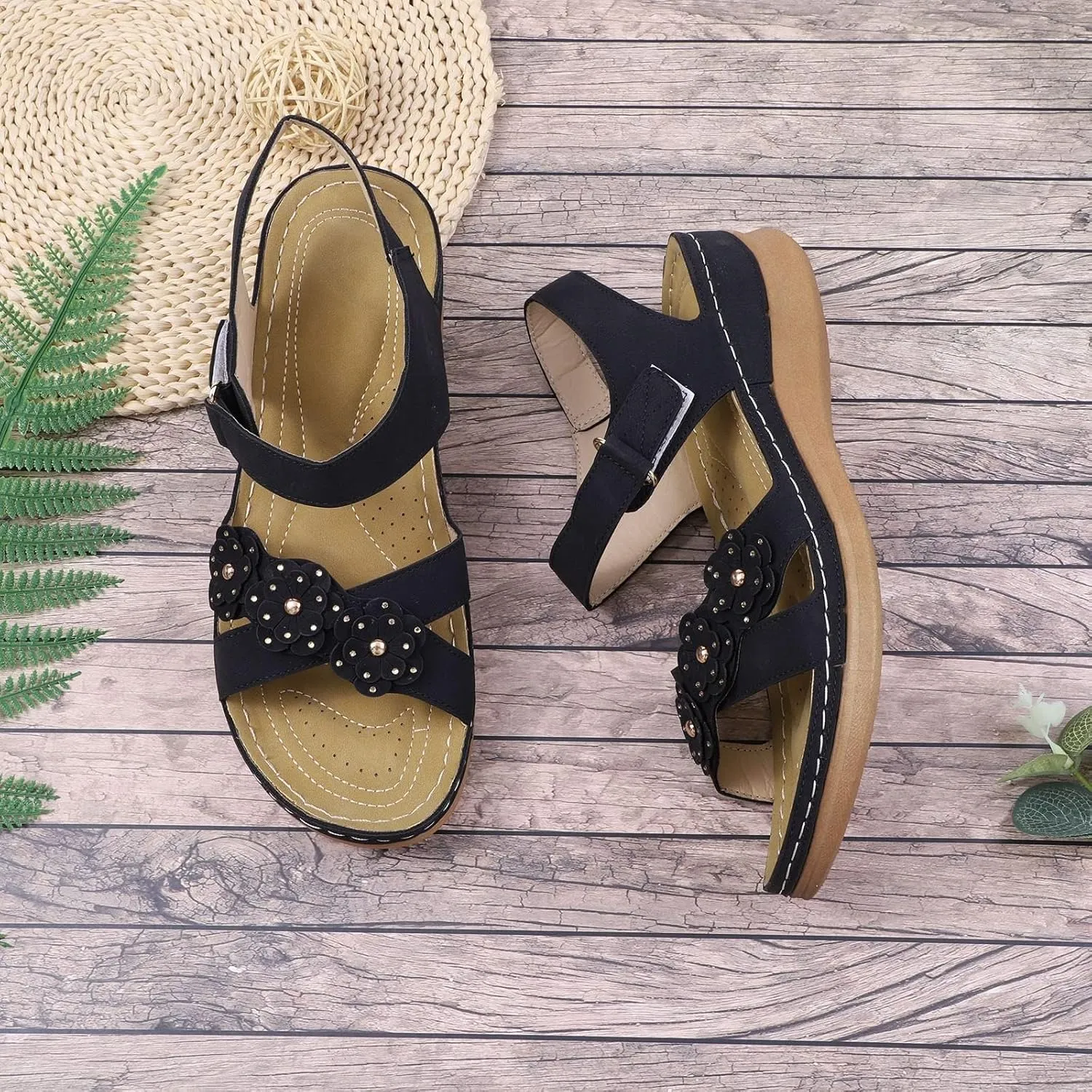 Womens Summer Platform Sandals Wedge Sandals Beach Casual Dressy Sandal Comfortable Lightweight Shoes Flower Sandal
