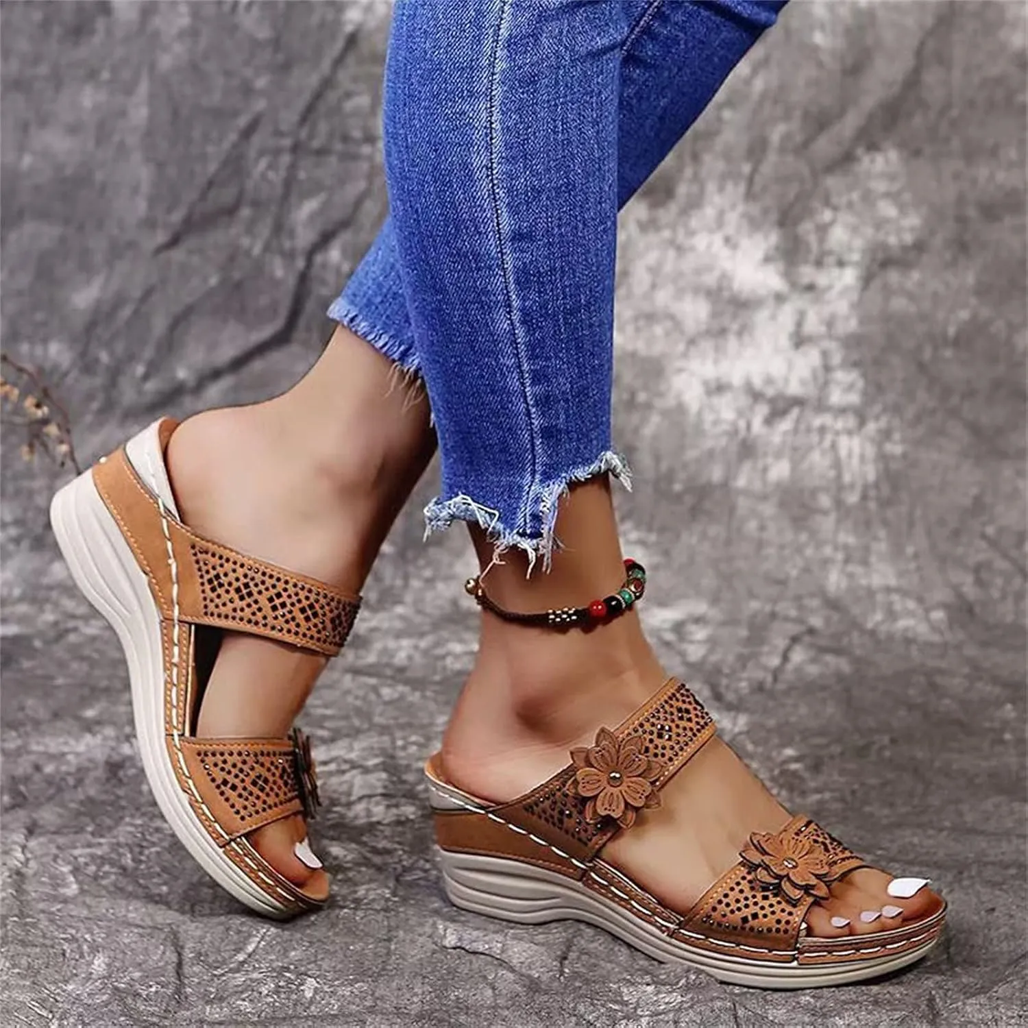 Women's Summer Sandals Arch Support Orthopedic Wedge Sandal Open Toe Slip On Platform Shoes Comfortable Walking Slides