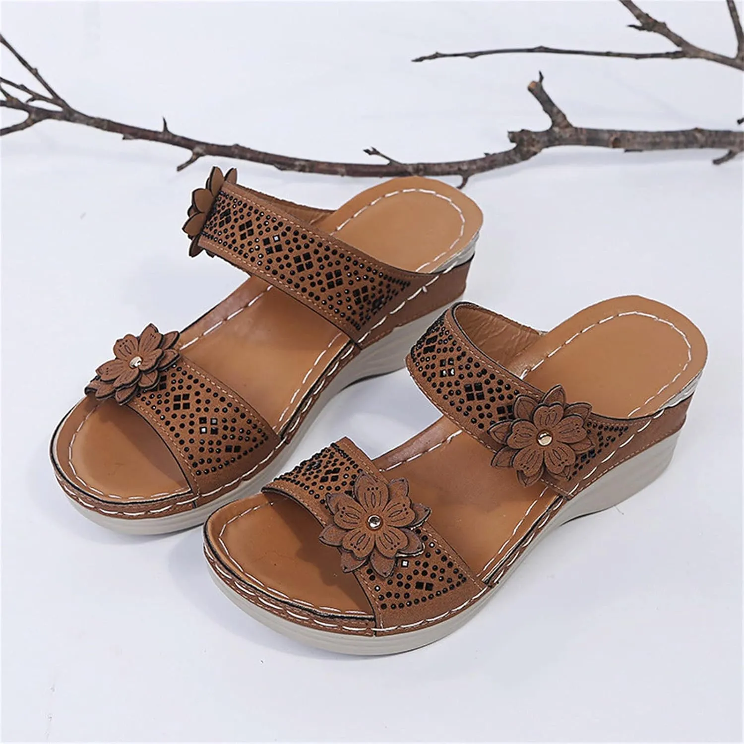 Women's Summer Sandals Arch Support Orthopedic Wedge Sandal Open Toe Slip On Platform Shoes Comfortable Walking Slides