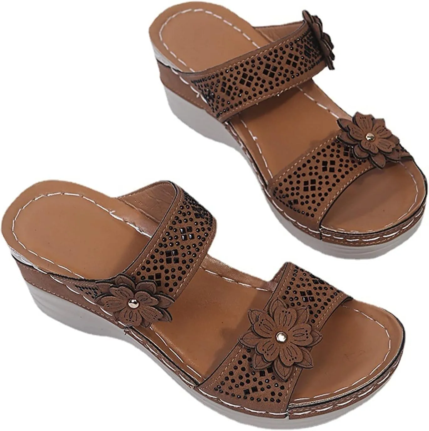Women's Summer Sandals Arch Support Orthopedic Wedge Sandal Open Toe Slip On Platform Shoes Comfortable Walking Slides
