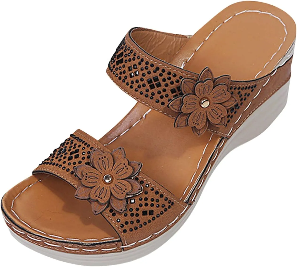 Women's Summer Sandals Arch Support Orthopedic Wedge Sandal Open Toe Slip On Platform Shoes Comfortable Walking Slides