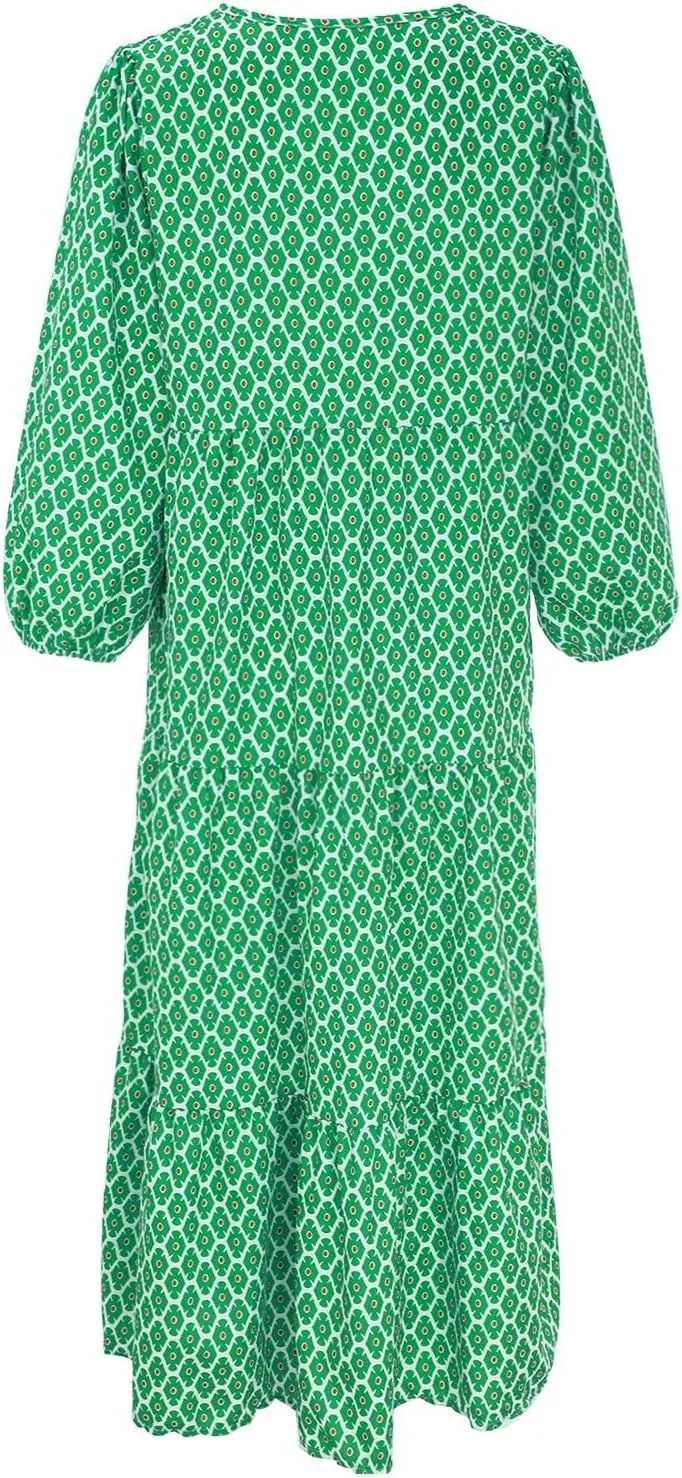 Womens Sundress Long Puff Sleeve V Neck Floral Beach Cover Ups Travel Vacation 2025 Summer Travel Vacation Outfits