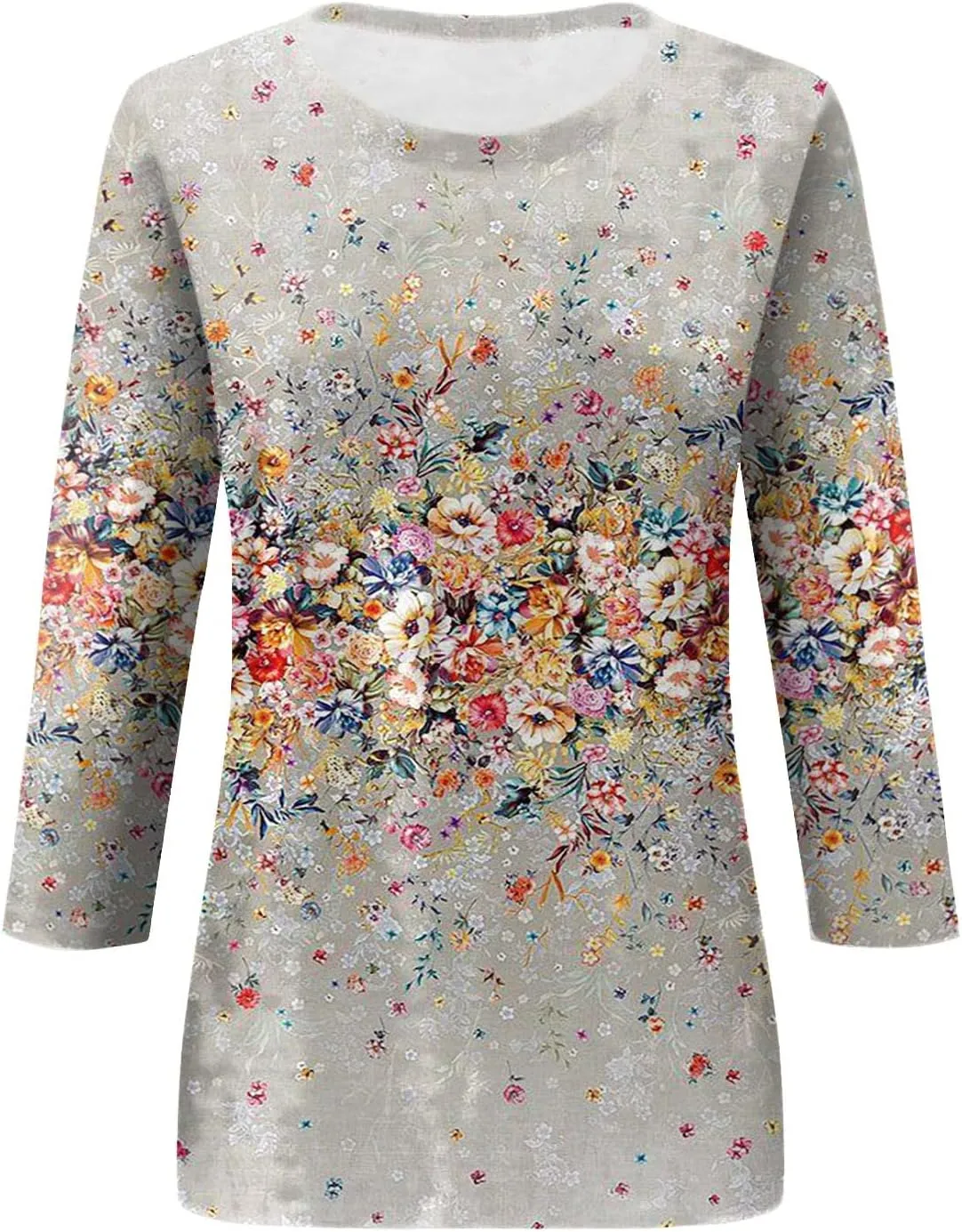 Womens Tops 3/4 Sleeve Shirts Trendy Floral Blouses Casual Loose Fit Summer Tee Crewneck Tunic Tops 2024 S-5XL