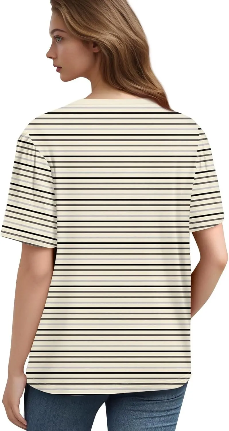 Womens Tops Trendy V Neck Button Down Short Sleeve Shirts Business Casual Basic Tee Loose Fit