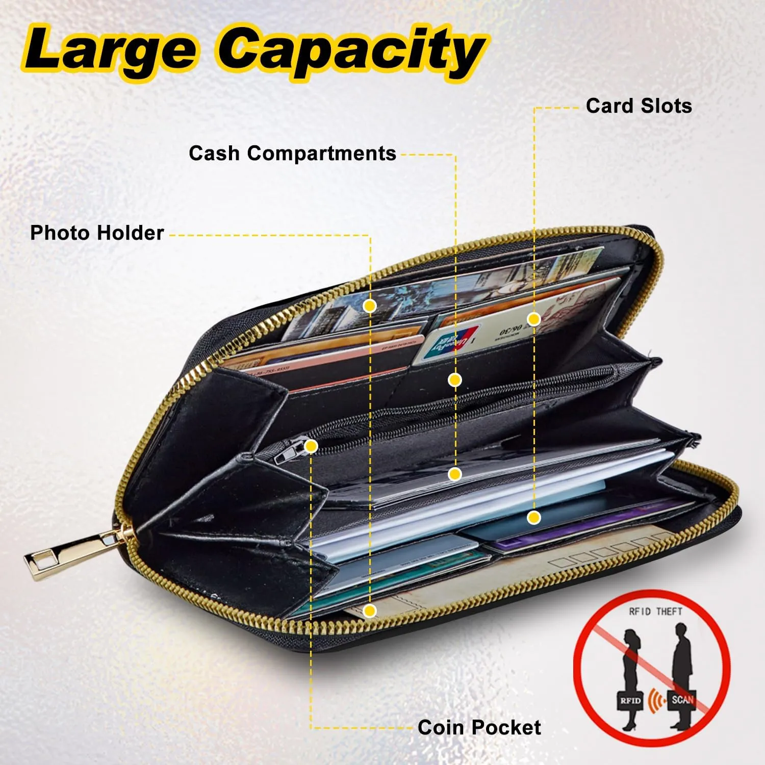 Womens Wallet, PU Leather Zipper Wallet Large Capacity RFID Wallets for Women with Multiple Card Slots & Wristlet, Small Women Wallet Coin Pocket for Men Clutch Travel Purse, Cute Otter