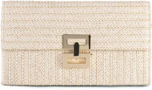 Women's Woven Flap Clutch Purse Pleated Straw Bag Handbag Vacation Beach Bags with Metal Lock