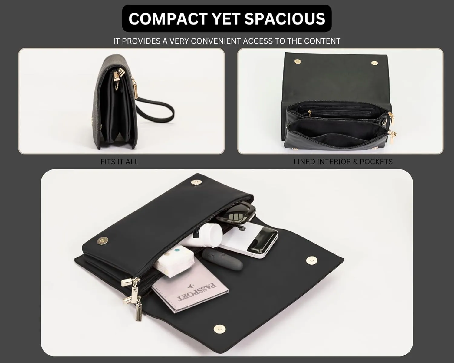 Women's Wristlet Clutch  Spacious Multi-Compartment Purse with Long Strap  Eva