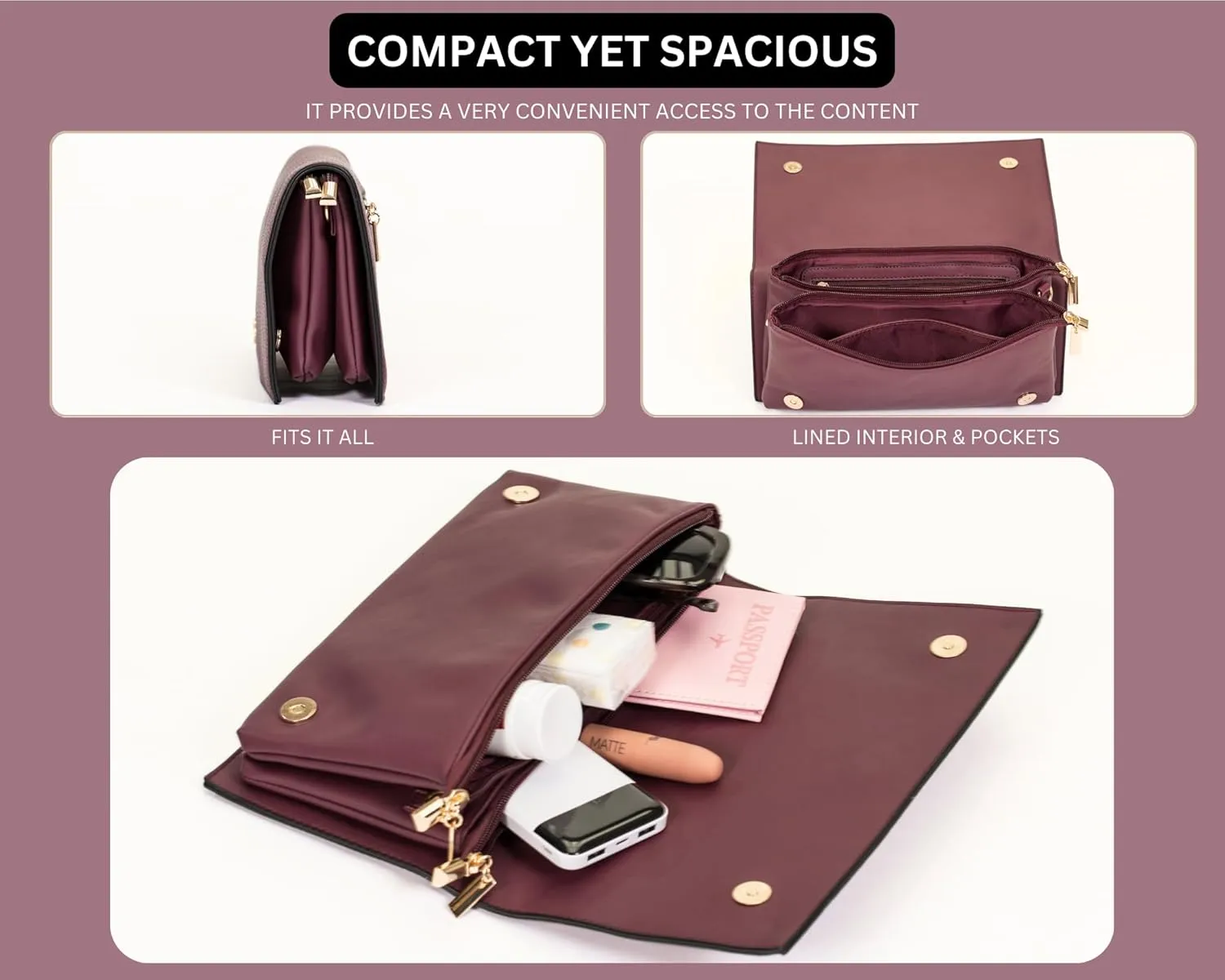 Women's Wristlet Clutch  Spacious Multi-Compartment Purse with Long Strap  Eva