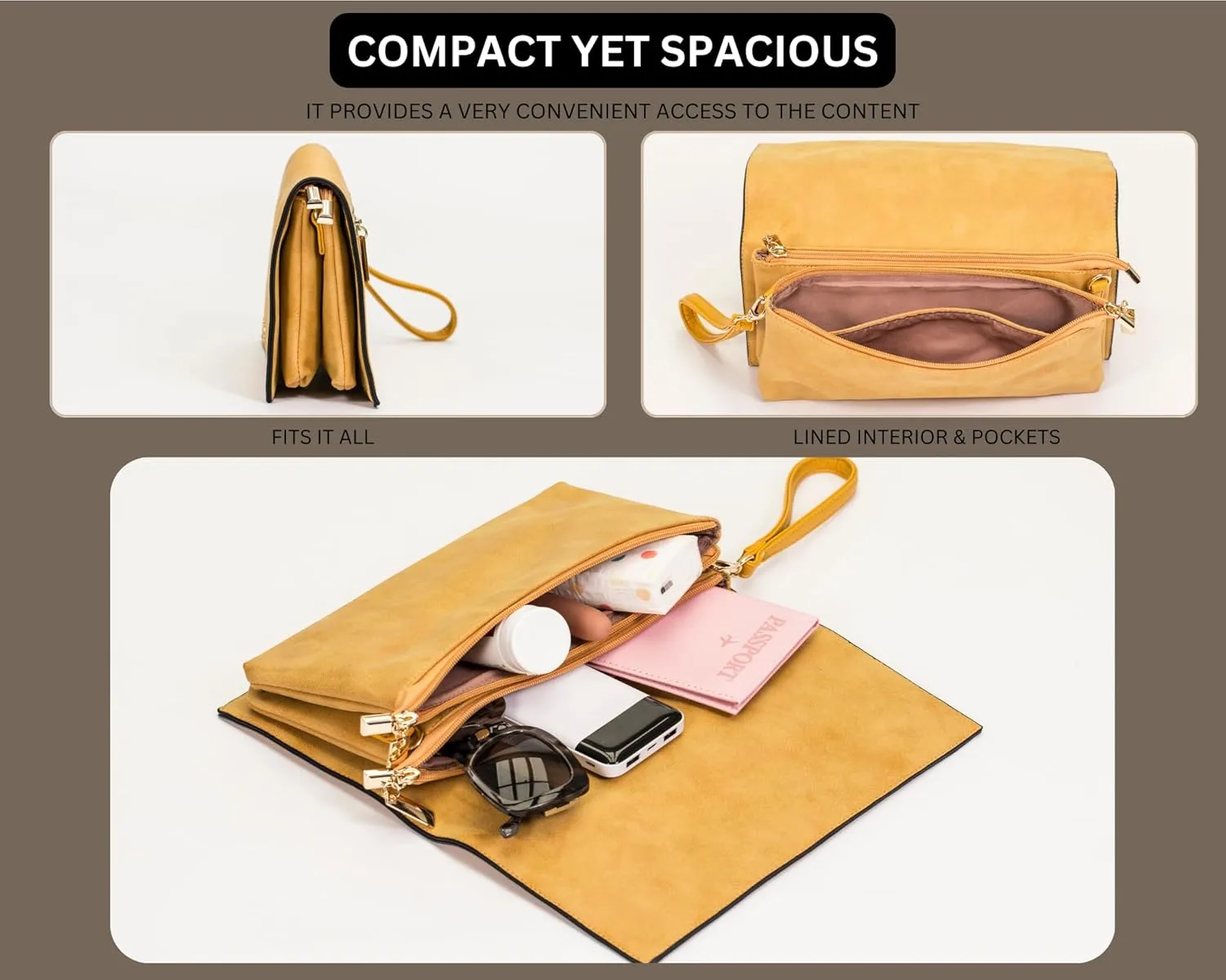 Women's Wristlet Clutch  Spacious Multi-Compartment Purse with Long Strap  Eva