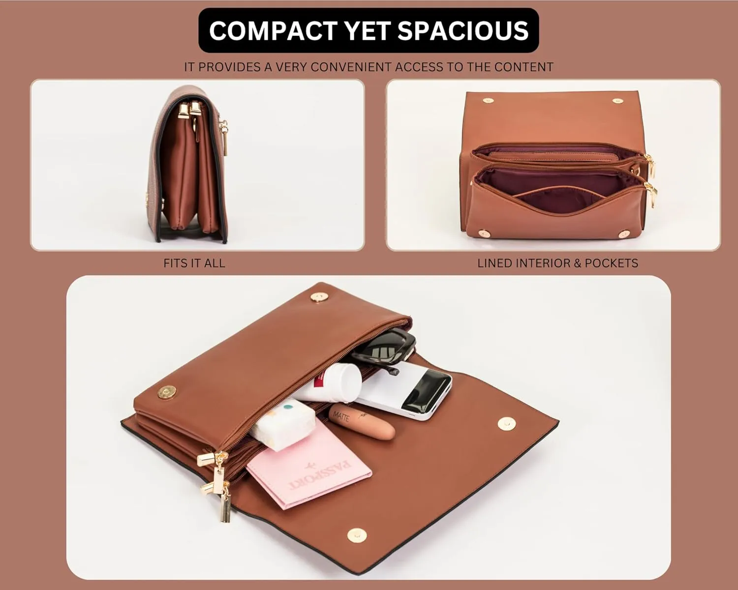 Women's Wristlet Clutch  Spacious Multi-Compartment Purse with Long Strap  Eva