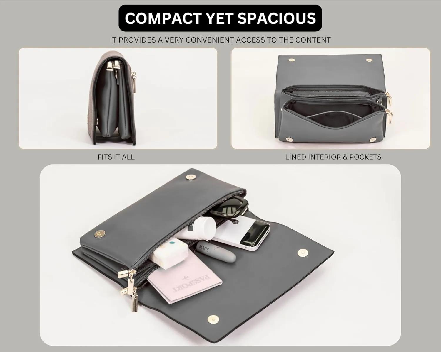 Women's Wristlet Clutch  Spacious Multi-Compartment Purse with Long Strap  Eva