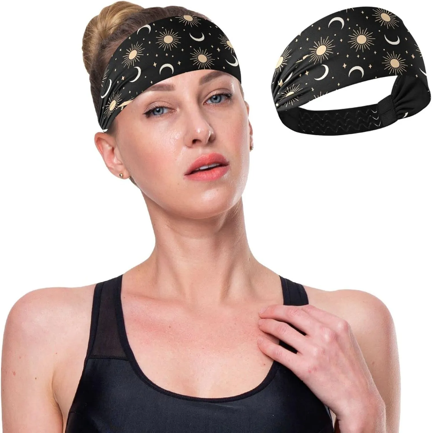 Workout Headbands Boho Sun Moon for Women Men Non Slip Breathable Sport Sweatbands Elastic Hair Bands Yoga Running Outdoor Sports Travel Gym
