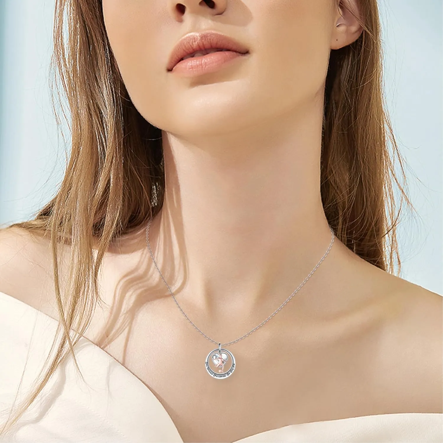 YFN Sport Lovers Jewelry Gifts Sterling Silver Cheerleading Cheer Soccer Golf Volleyball Gymnastics Basketball Ballerina Softball Pendant Necklace for Women and Sport Fans