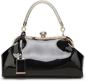 Yohora Women Retro Top Handle Handbag Kiss Lock Shoulder Bag Clutch Purse with Adjustable Strap Evening Crossbody Wallet
