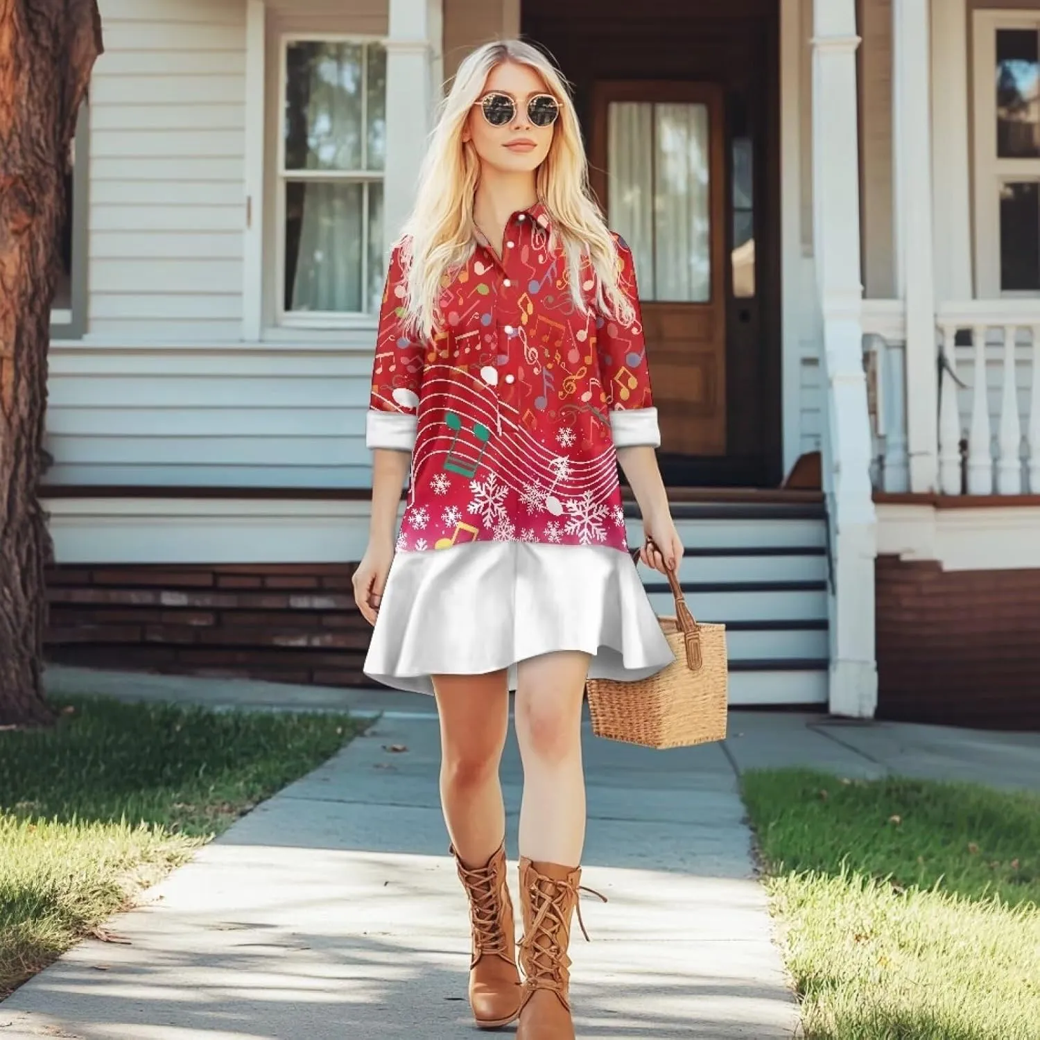 Youngerbaby Shirt Dresses for Woman Long Sleeve Mini Dresses Ruffle Hem Dresses with Pockets S-2XL