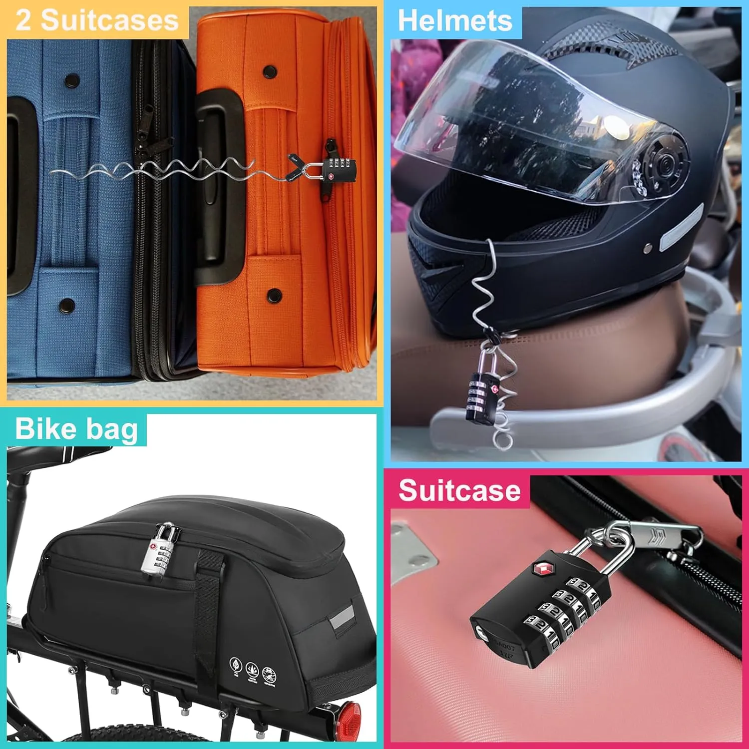 ZHEGE Luggage Lock, TSA Approved Travel Lock, 4 Digit Combination Padlock with Flexible Cable (80cm) for Suitcases, Backpack, Suitcase