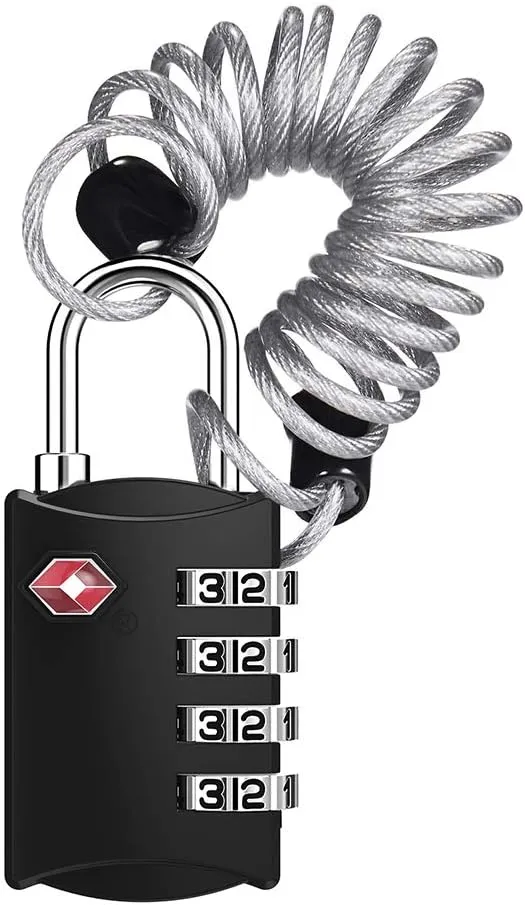 ZHEGE Luggage Lock, TSA Approved Travel Lock, 4 Digit Combination Padlock with Flexible Cable (80cm) for Suitcases, Backpack, Suitcase
