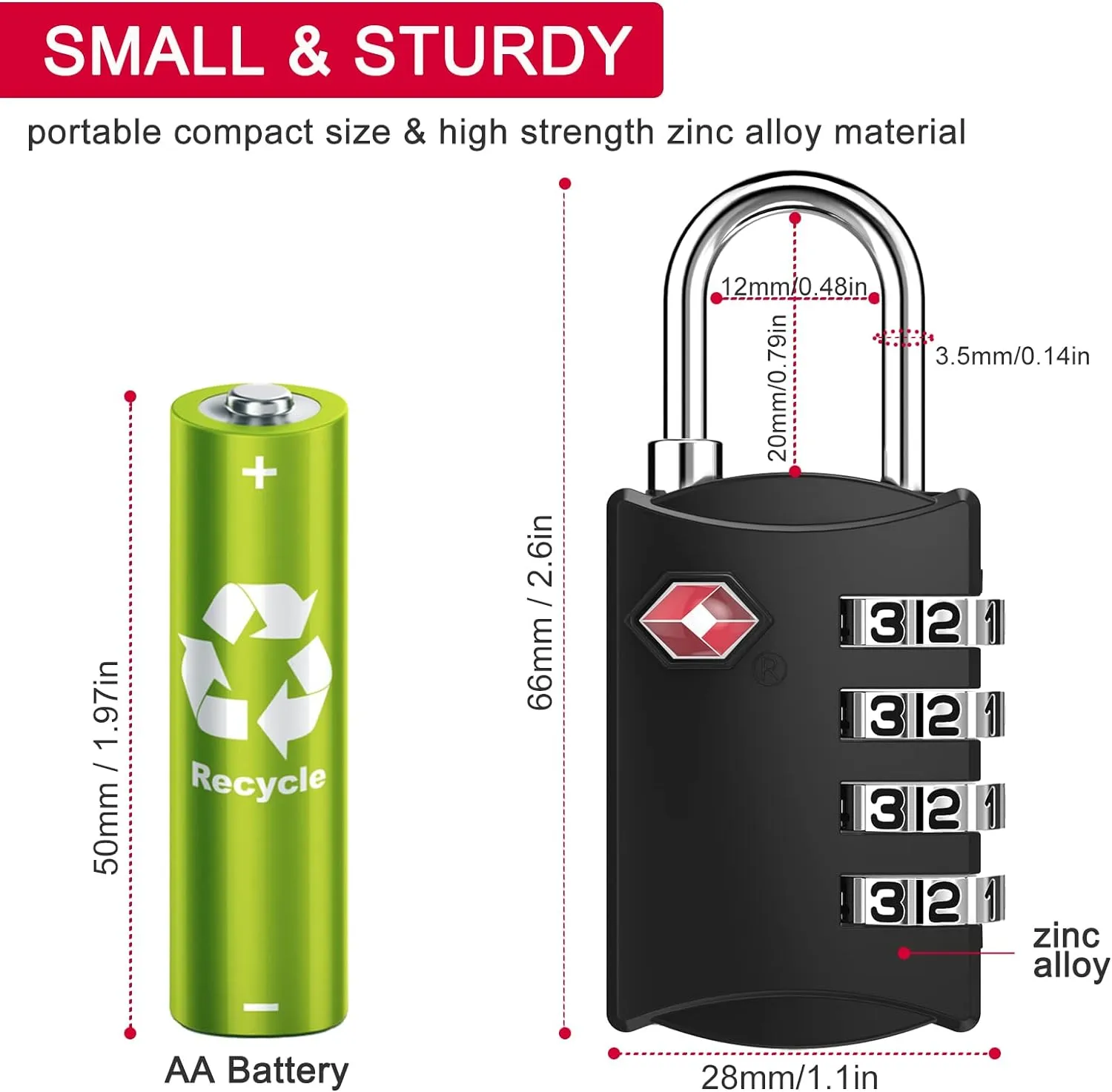 ZHEGE Luggage Lock, TSA Approved Travel Lock, 4 Digit Combination Padlock with Flexible Cable (80cm) for Suitcases, Backpack, Suitcase