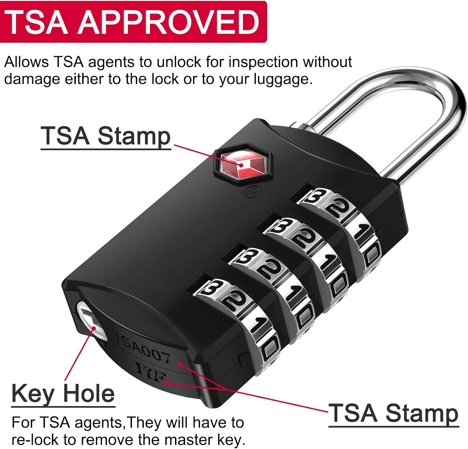 ZHEGE Luggage Lock, TSA Approved Travel Lock, 4 Digit Combination Padlock with Flexible Cable (80cm) for Suitcases, Backpack, Suitcase