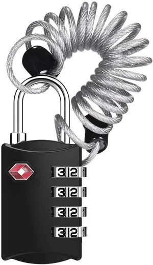 ZHEGE Luggage Lock, TSA Approved Travel Lock, 4 Digit Combination Padlock with Flexible Cable (80cm) for Suitcases, Backpack, Suitcase