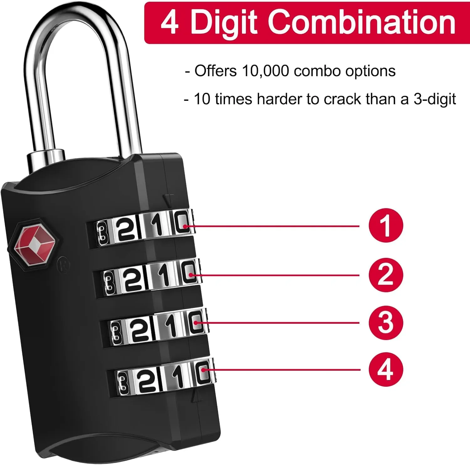 ZHEGE Luggage Lock, TSA Approved Travel Lock, 4 Digit Combination Padlock with Flexible Cable (80cm) for Suitcases, Backpack, Suitcase