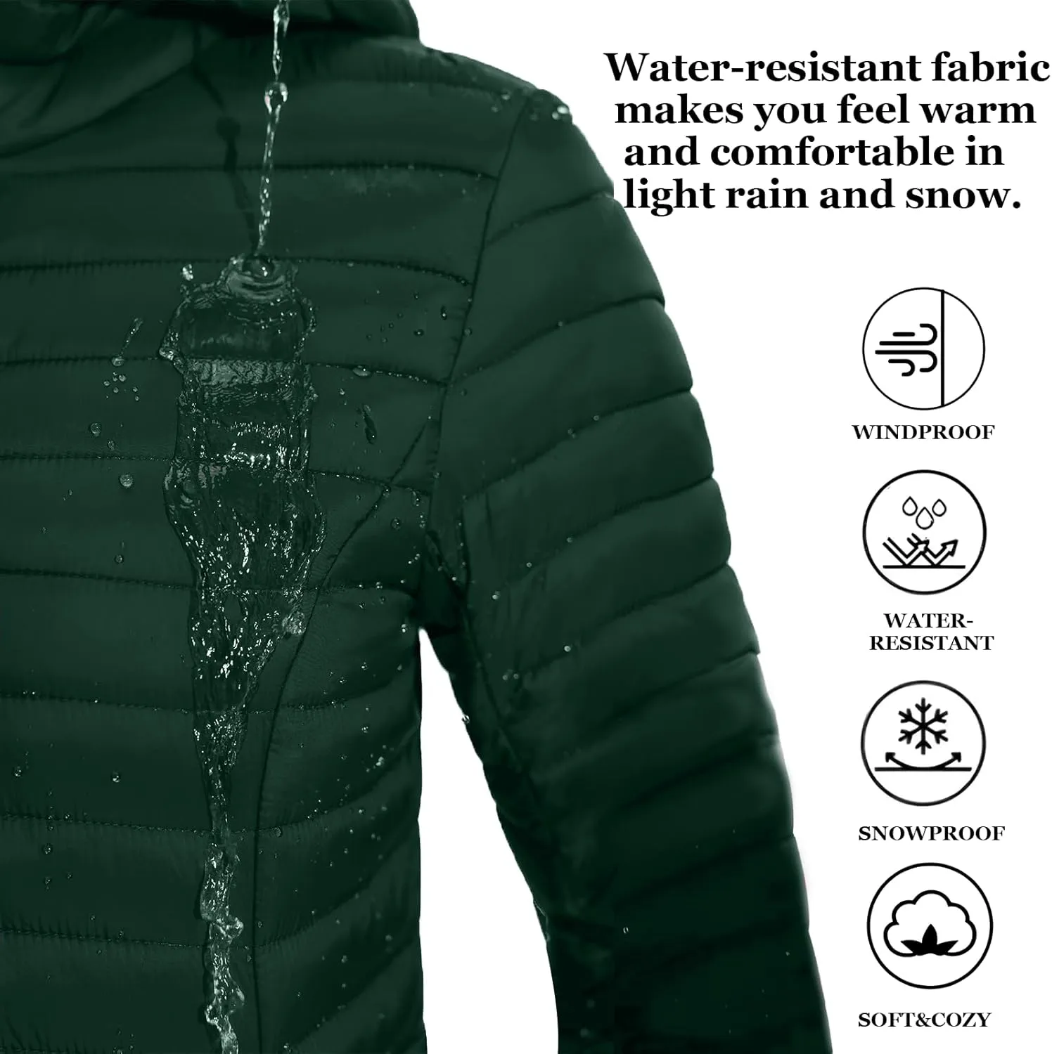 ZMC Packable Women Puffer Coat, Lightweight Water-Resistant Puffer Jacket Detachable Hood Slim-Fit Winter Coat for Women