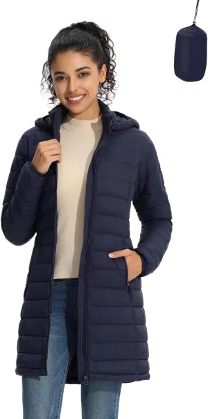 ZMC Packable Women Puffer Coat, Lightweight Water-Resistant Puffer Jacket Detachable Hood Slim-Fit Winter Coat for Women