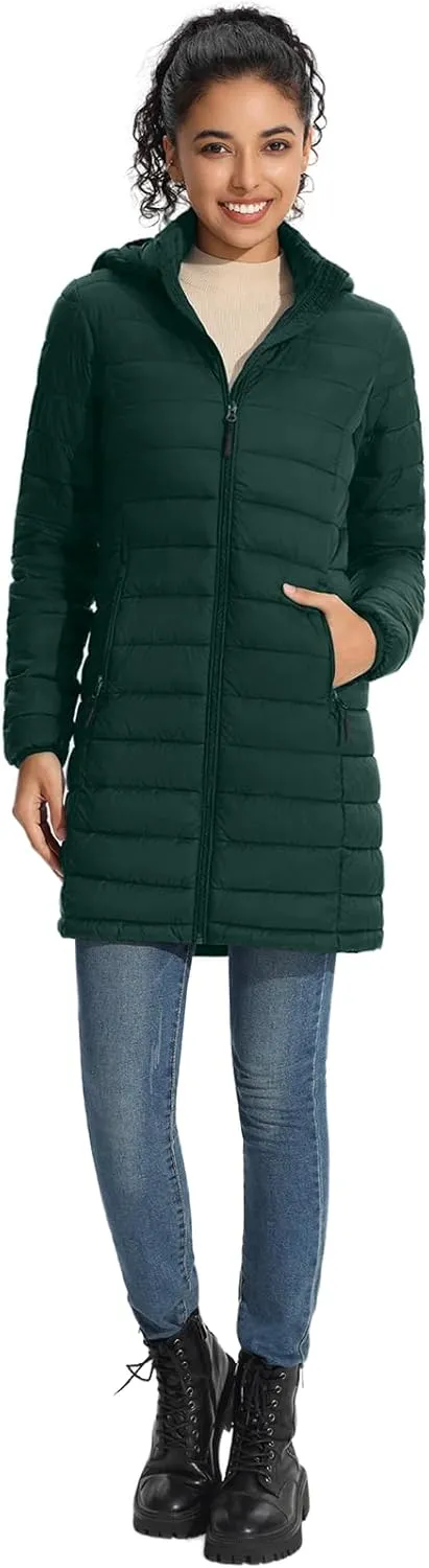 ZMC Packable Women Puffer Coat, Lightweight Water-Resistant Puffer Jacket Detachable Hood Slim-Fit Winter Coat for Women