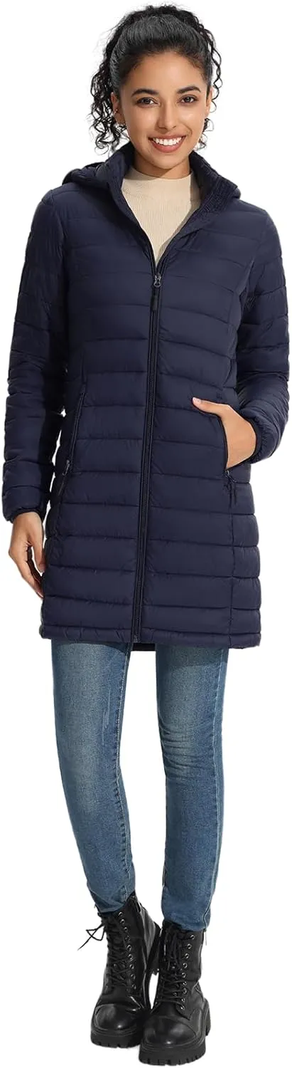ZMC Packable Women Puffer Coat, Lightweight Water-Resistant Puffer Jacket Detachable Hood Slim-Fit Winter Coat for Women