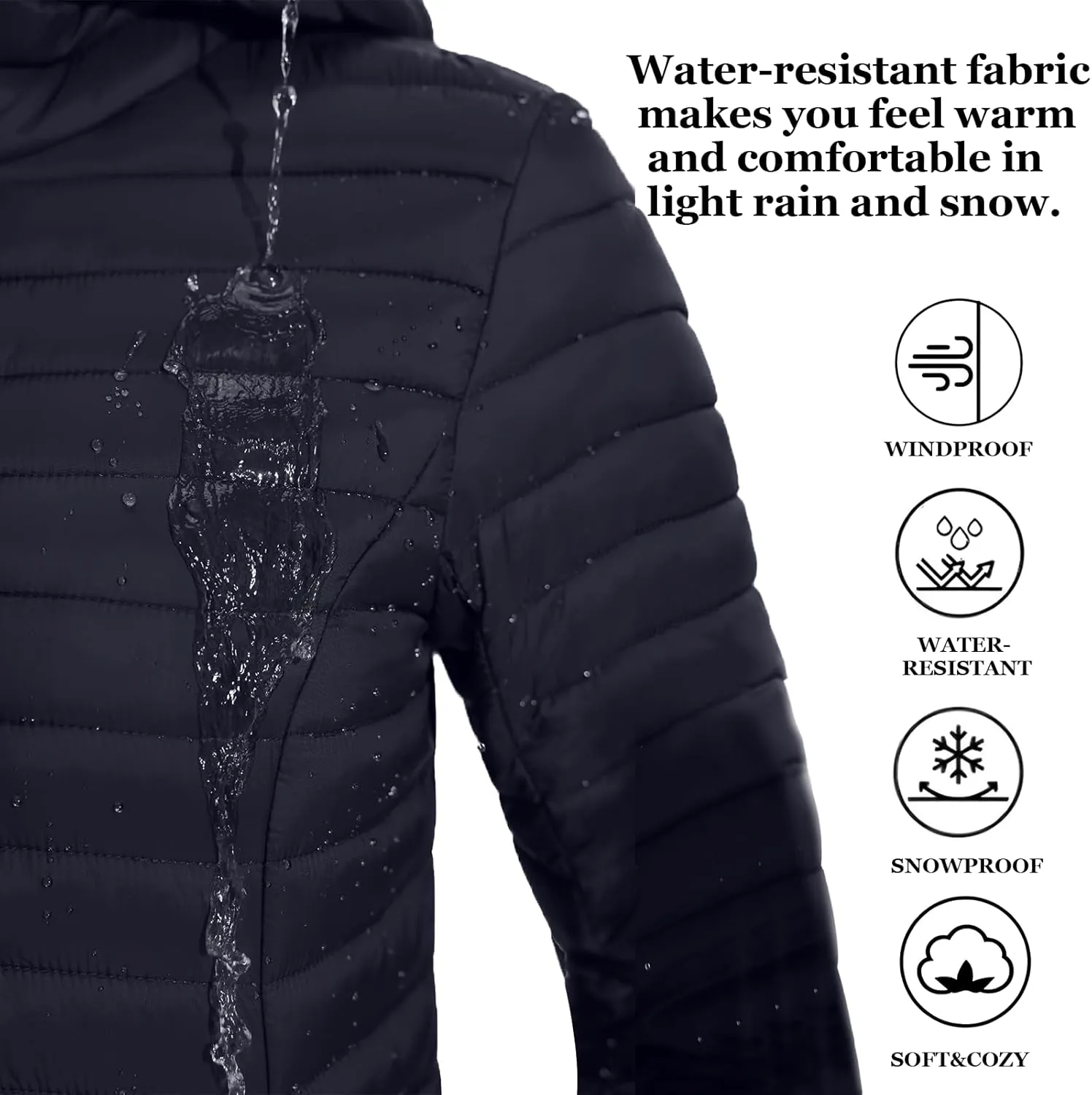 ZMC Packable Women Puffer Coat, Lightweight Water-Resistant Puffer Jacket Detachable Hood Slim-Fit Winter Coat for Women