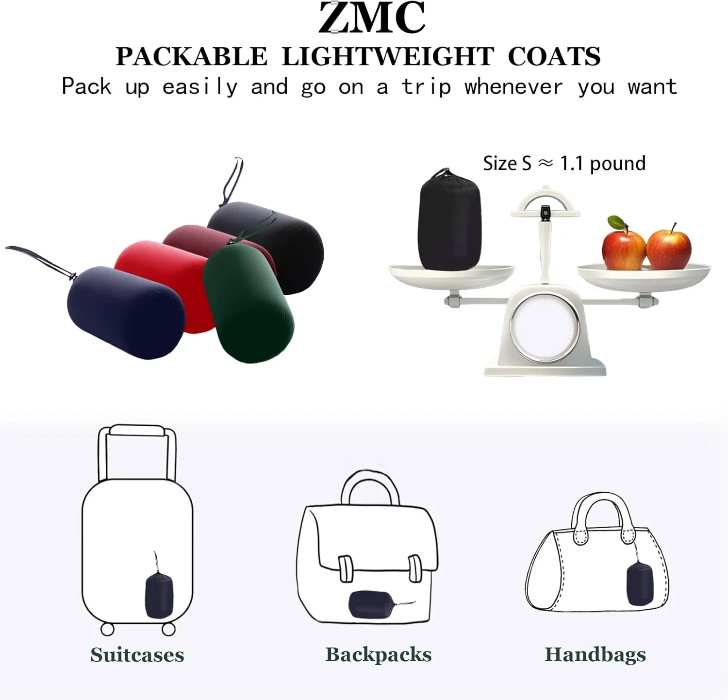 ZMC Packable Women Puffer Coat, Lightweight Water-Resistant Puffer Jacket Detachable Hood Slim-Fit Winter Coat for Women