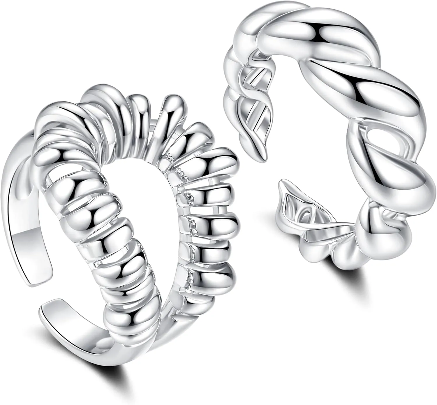ZRU 2Pcs Silver Statement Rings Set for Women Men | Adjustable Dainty Silver Plated Ring | Finger Rings Promise Friendship Single Couple Rings Silver Plated Jewelry